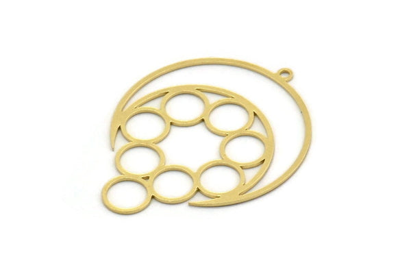Brass Moon Charm, 2 Raw Brass Crescent Moon Charms With 1 Loop, Circles Findings  (39x30x0.60mm) SMP0334