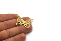 Brass Butterfly Charm, 4 Raw Brass Butterfly Charms With 1 Loop, Earring Findings (26x34x0.60mm) SMP0337