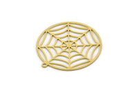 Brass Round Charm, 4 Raw Brass Spider Web Charms With 1 Loop, Charm Pendants, Findings (29.5x32x0.60mm) SMP0343