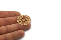 Brass Round Charm, 4 Raw Brass Spider Web Charms With 1 Loop, Charm Pendants, Findings (29.5x32x0.60mm) SMP0343