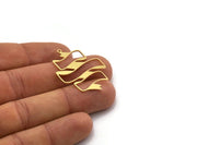 Brass Ribbon Charm, 4 Raw Brass Ribbon Shaped Charms With 1 Loop, Findings (37x27x0.80mm) SMP0353