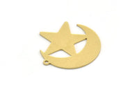 Brass Moon Charm, 8 Raw Brass Crescent Moon Shaped Charms With 1 Loop, Star Findings (22.5x22x0.60mm) SMP0354