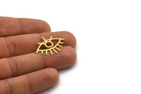 Brass Eye Charm, 8 Raw Brass Eye Charms With 1 Loop, Findings (21x28x0.60mm) SMP0359