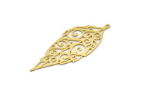 Brass Leaf Charm, 4 Raw Brass Leaf Charms With 1 Loop, Charm Pendants (51x20x0.60mm) SMP0361