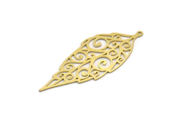 Brass Leaf Charm, 4 Raw Brass Leaf Charms With 1 Loop, Charm Pendants (51x20x0.60mm) SMP0361