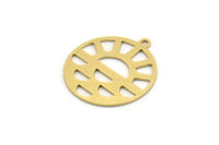 Brass Round Charm, 6 Raw Brass Rising Sun Patterned Round Shaped Charms With 1 Loop, Charm Pendants (21x19x0.60mm) SMP0365