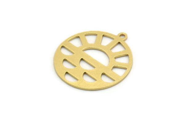 Brass Round Charm, 6 Raw Brass Rising Sun Patterned Round Shaped Charms With 1 Loop, Charm Pendants (21x19x0.60mm) SMP0365