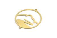 Brass Round Charm, 4 Raw Brass Mountain Charms With 2 Loops, Charm Pendants (32x28x0.60mm) SMP0366