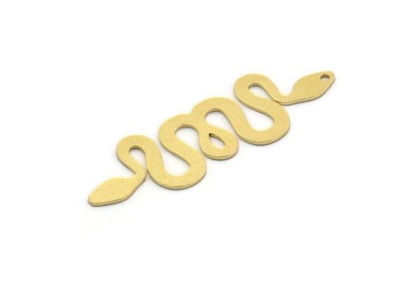 Brass Snake Charm, 4 Raw Brass Snake Shaped Charms With 1 Hole, Pendants, Findings (40x12x0.60mm) SMP0373