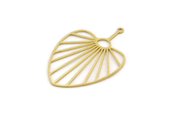 Brass Leaf Charm, 4 Raw Brass Leaf Charms With 1 Loop, Charm Pendants (36x25x0.60mm) SMP0376