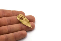 Brass Round Charm, 6 Raw Brass Round Charms With 1 Hole, Fringed Charms, Flower Findings (43x17x0.60mm) SMP0380