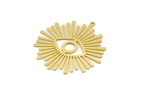 Brass Eye Charm, 4 Raw Brass Eye Charms With 1 Loop, Findings (36x35x0.60mm) SMP0382