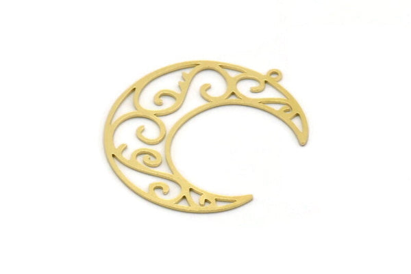 Brass Moon Charm, 4 Raw Brass Crescent Moon Charms With 1 Loop (35x12x0.60mm) SMP0385