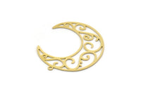Brass Moon Charm, 4 Raw Brass Crescent Moon Charms With 1 Loop (35x12x0.60mm) SMP0385