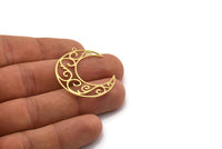 Brass Moon Charm, 4 Raw Brass Crescent Moon Charms With 1 Loop (35x12x0.60mm) SMP0385