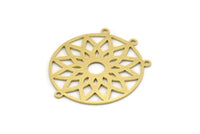 Brass Round Charm, 4 Raw Brass Flower Charms With 4 Loops, Findings (31x27x0.60mm) SMP0386
