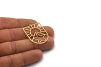 Brass Sun Charm, 2 Raw Brass Sun And Star Shaped Charms With 1 Loop (35x26x0.60mm) SMP0387