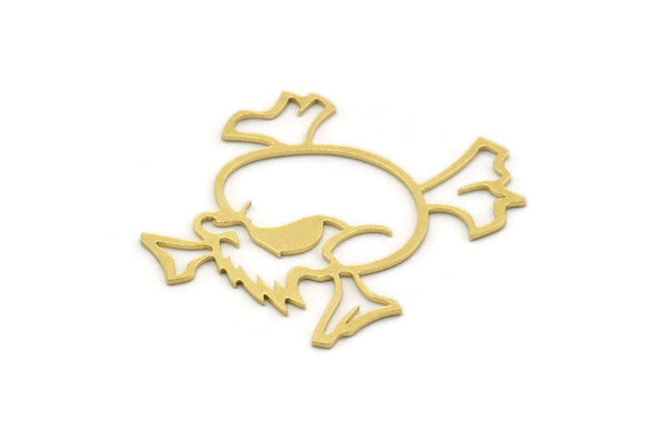 Brass Skull Charm, 4 Raw Brass Skull Head Charms, Findings (30x29x0.60mm) SMP0388