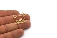 Brass Skull Charm, 4 Raw Brass Skull Head Charms, Findings (30x29x0.60mm) SMP0388