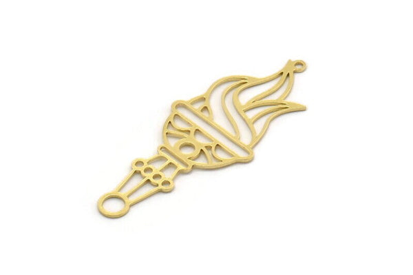 Brass Torch Charm, 4 Raw Brass Torch Shaped Charms With 2 Loops, Findings (47x18x0.60mm) SMP0389 A6346