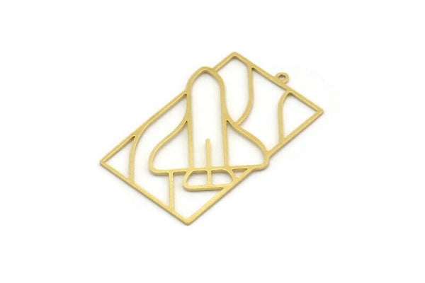 Brass Rectangle Charm, 2 Raw Brass Space Shuttle Charms With 1 Loop, Earrings, Pendants, Findings (38x25x0.60mm) SMP0392