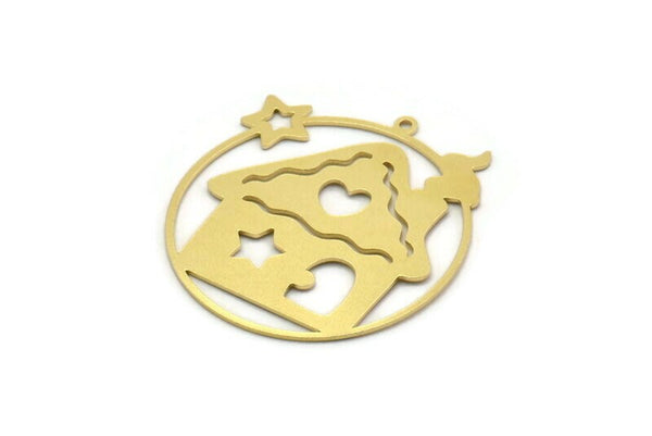 Brass House Charm, 2 Raw Brass House Shaped Charms With 1 Loop, Earrings, Findings (34x32x0.60mm) SMP0397