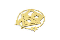 Brass House Charm, 2 Raw Brass House Shaped Charms With 1 Loop, Earrings, Findings (34x32x0.60mm) SMP0397