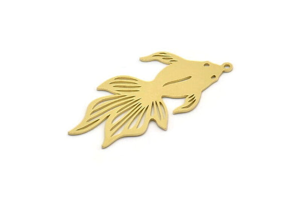Brass Fish Charm, 4 Raw Brass Gold Fish Shaped Charms With 1 Loop, Findings (40x20x0.60mm) SMP0401 A6260