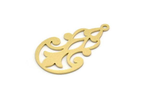 Brass Ethnic Charm, 6 Raw Brass Ethnic Motif Charms With 1 Loop, Earring Charms (32x19x0.60mm) SMP0406