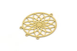 Brass Round Charm, 4 Raw Brass Flower Charms With 4 Loops, Findings (31x27x0.60mm) SMP0413