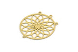 Brass Round Charm, 4 Raw Brass Flower Charms With 4 Loops, Findings (31x27x0.60mm) SMP0413