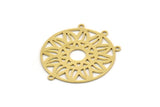 Brass Round Charm, 4 Raw Brass Flower Charms With 4 Loops, Findings (31x27x0.60mm) SMP0414