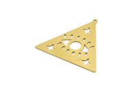 Brass Triangle Charm, 4 Raw Brass Eye Patterned Triangle Shaped Charms With 1 Loop, Findings (31x34x0.60mm) SMP0416