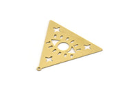 Brass Triangle Charm, 4 Raw Brass Eye Patterned Triangle Shaped Charms With 1 Loop, Findings (31x34x0.60mm) SMP0416