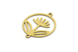 Brass Round Charm, 8 Raw Brass Flower Charm With 2 Loops, Connectors, Findings (22x18x0.60mm) SMP0600