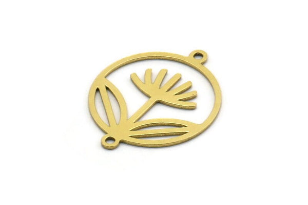 Brass Round Charm, 8 Raw Brass Flower Charm With 2 Loops, Connectors, Findings (22x18x0.60mm) SMP0600