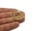Brass Round Charm, 2 Raw Brass Rising Sun Patterned Round Shaped Charms With 1 Loop, Charm Pendants (40x38x0.60mm) SMP0612