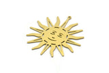 Brass Sun Charm, 4 Raw Brass Sun Charms With 1 Loop, Findings (40x38x0.60mm) SMP0617