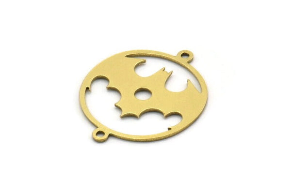 Brass Round Charm, 8 Raw Brass Bat Charms With 2 Loops, Brass Connectors, Earring Findings (22x18x0.60mm) SMP0619