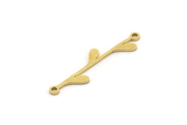 Brass Leaf Charm, 50 Raw Brass Leaf Charms With 2 Loops, Connectors (29x7x0.80mm) SMP0636 Y070