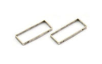 Gümüş Dikdörtgen Konnektör, 2 Delikli 6 Antik Gümüş Kaplamalı Pirinç Açık Dikdörtgen Konnektör (37x15x3x0,8 mm) BS 2305 S334