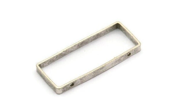 Gümüş Dikdörtgen Konnektör, 2 Delikli 6 Antik Gümüş Kaplamalı Pirinç Açık Dikdörtgen Konnektör (37x15x3x0,8 mm) BS 2305 S334