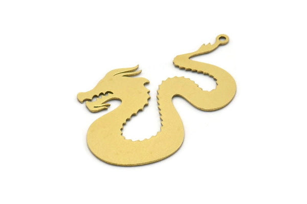 Brass Dragon Charm, 4 Raw Brass Dragon Shaped Charms With 1 Loop, Pendants, Findings (41x25x0.60mm) SMP0645
