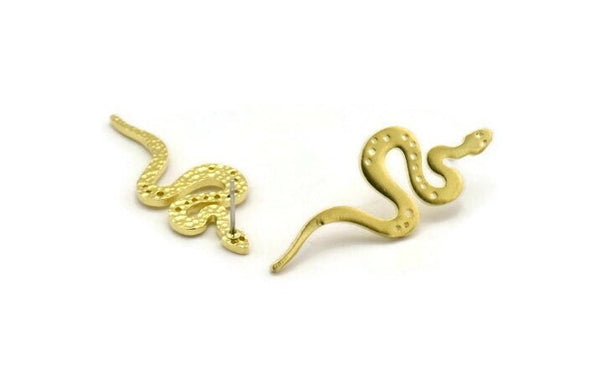 Brass Snake Earring, 2 Raw Brass Snake Stud Earrings (40x15x1.50mm) N2293