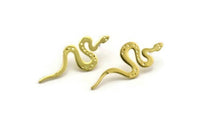Brass Snake Earring, 2 Raw Brass Snake Stud Earrings (40x15x1.50mm) N2293