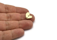 Brass Heart Charm, 24 Raw Brass Heart Charms With 2 Holes Connectors (10.5x13.5x1mm) A2967
