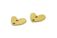 Brass Heart Charm, 24 Raw Brass Heart Charms With 2 Holes Connectors (10.5x13.5x1mm) A2967