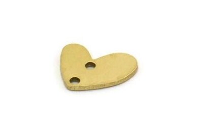 Brass Heart Charm, 24 Raw Brass Heart Charms With 2 Holes Connectors (10.5x13.5x1mm) A2967