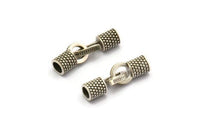 Leather Hook Caps, 6 Antique Silver Plated Brass Leather Cord Ends, Hook Ends for 4mm Leather Cord (18x14x6.5mm) N0309