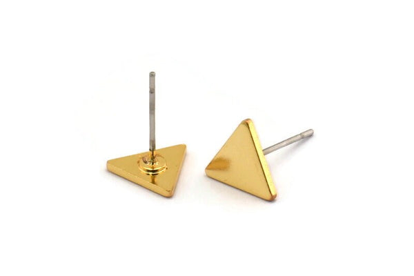 Gold Triangle Earring, 8 Gold Plated Brass Triangle Stud Earrings (8x1mm) M01237 A2013